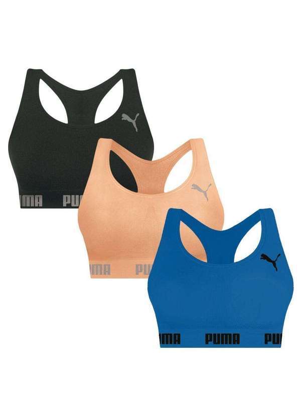 Puma - Kit 3 Tops Puma Nadador sem Costura Feminino Azul