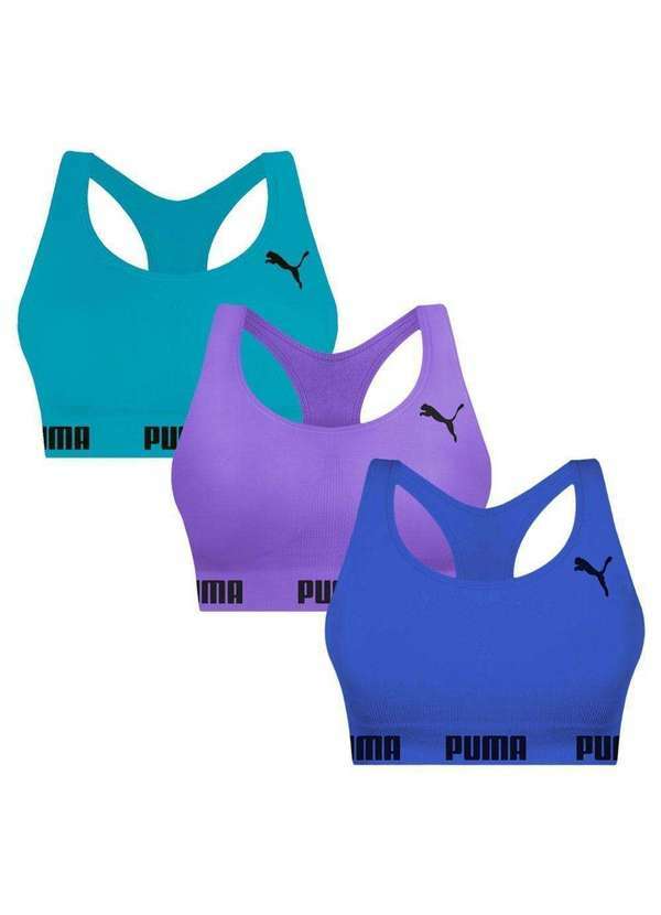 Puma - Kit 3 Tops Puma Nadador sem Costura Feminino Azul