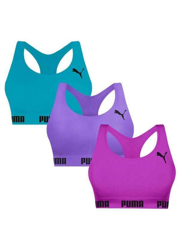 Puma - Kit 3 Tops Puma Nadador sem Costura Feminino Rosa