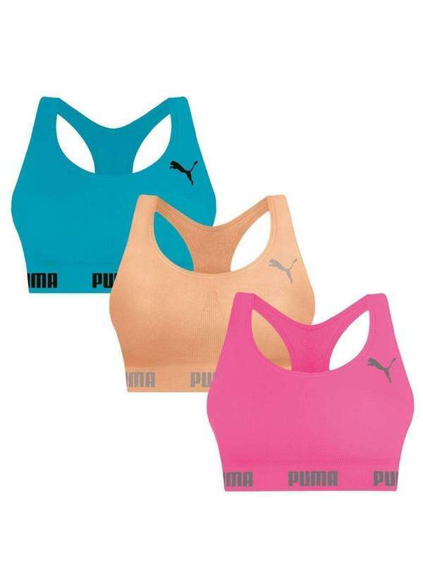 Puma - Kit 3 Tops Puma Nadador sem Costura Feminino Azul