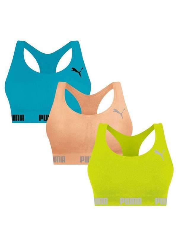 Puma - Kit 3 Tops Puma Nadador sem Costura Feminino Azul