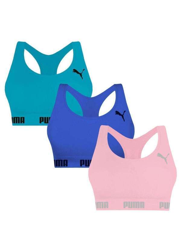 Puma - Kit 3 Tops Puma Nadador sem Costura Feminino Azul