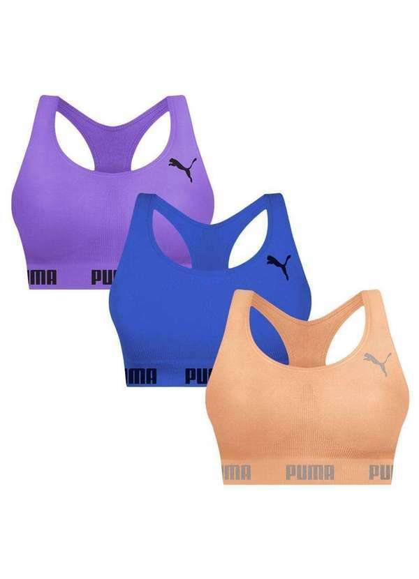 Puma - Kit 3 Tops Puma Nadador sem Costura Feminino Roxo
