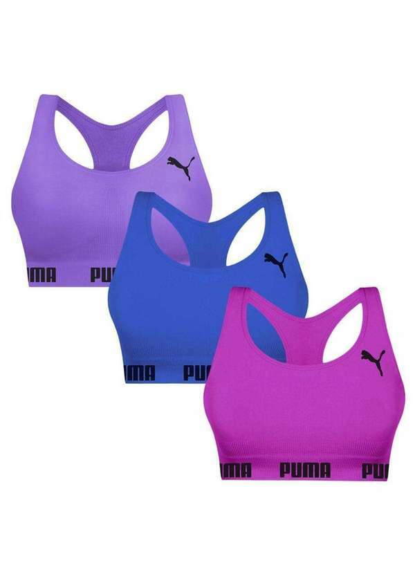Puma - Kit 3 Tops Puma Nadador sem Costura Feminino Rosa