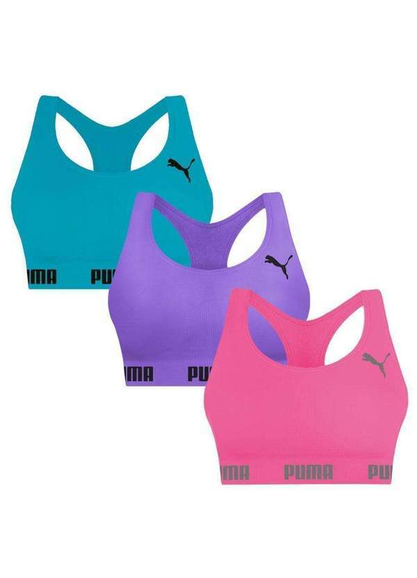 Puma - Kit 3 Tops Puma Nadador sem Costura Feminino Rosa