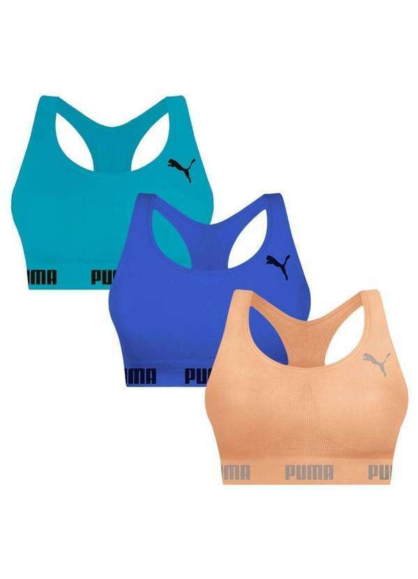 Puma - Kit 3 Tops Puma Nadador sem Costura Feminino Laranja