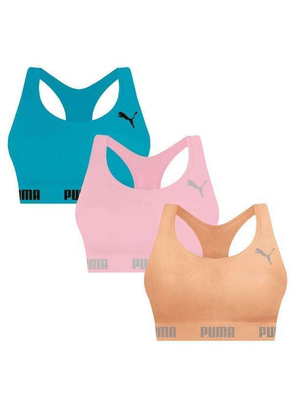 Puma - Kit 3 Tops Puma Nadador sem Costura Feminino Rosa
