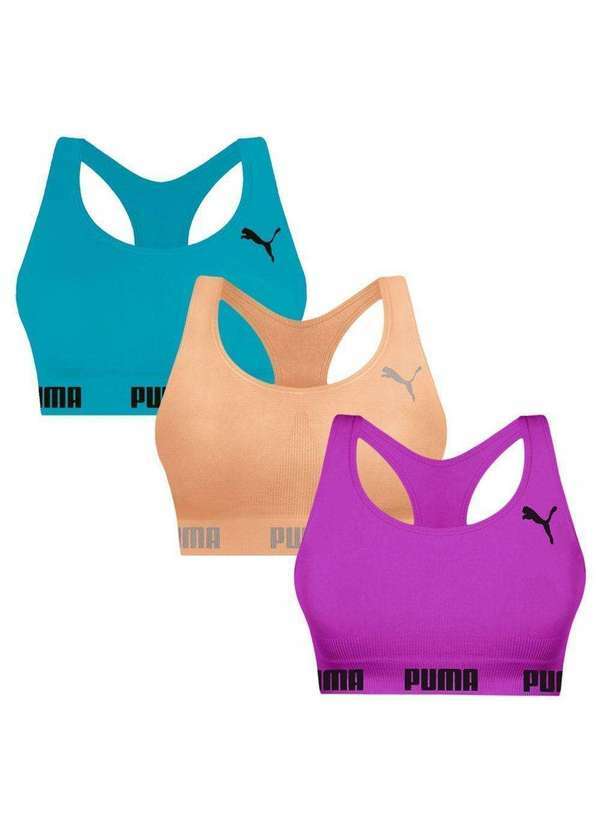 Puma - Kit 3 Tops Puma Nadador sem Costura Feminino Rosa