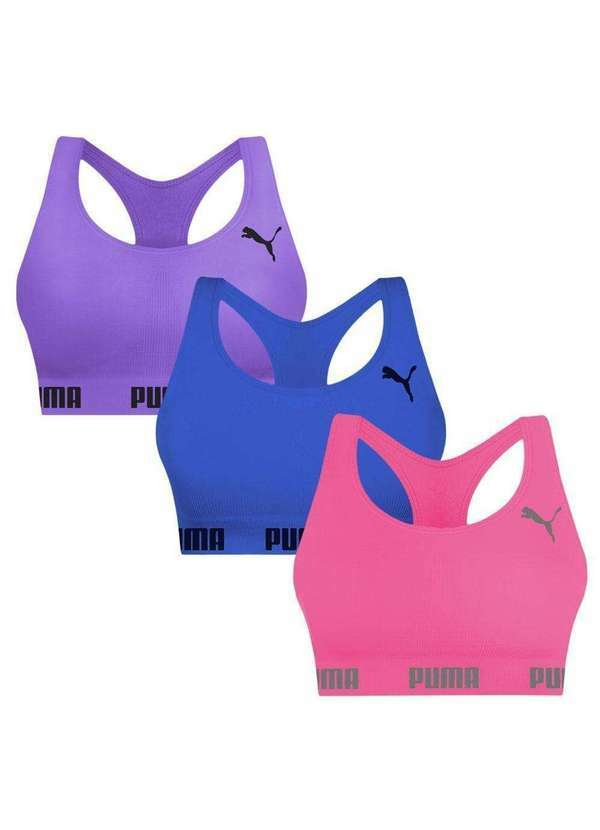Puma - Kit 3 Tops Puma Nadador sem Costura Feminino Rosa