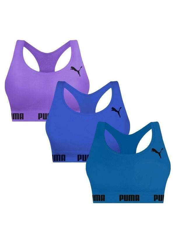 Puma - Kit 3 Tops Puma Nadador sem Costura Feminino Azul