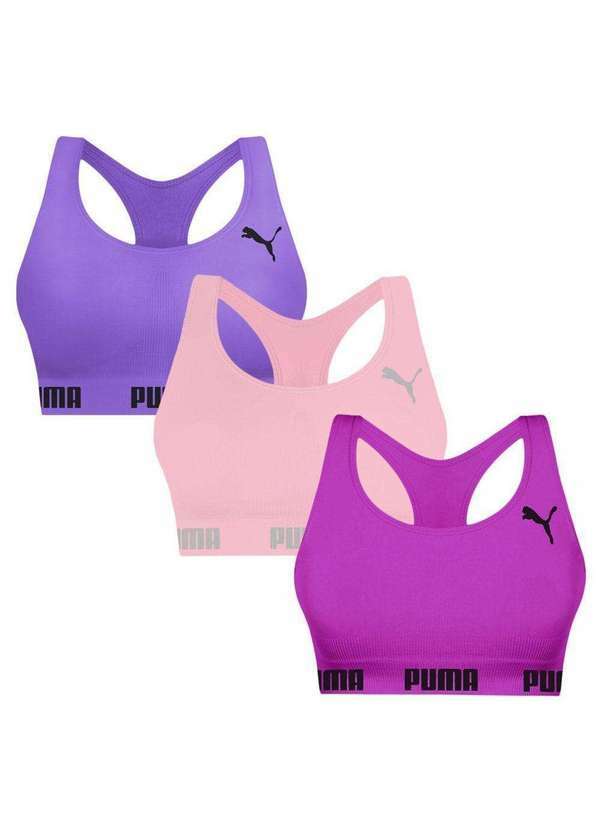 Puma - Kit 3 Tops Puma Nadador sem Costura Feminino Rosa