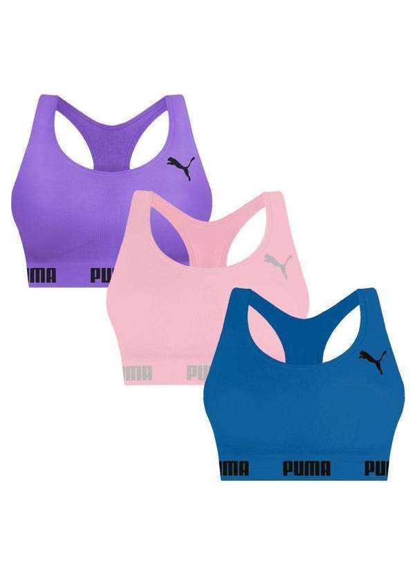 Puma - Kit 3 Tops Puma Nadador sem Costura Feminino Azul
