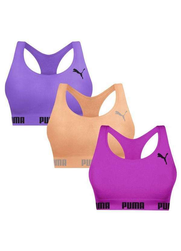 Puma - Kit 3 Tops Puma Nadador sem Costura Feminino Rosa
