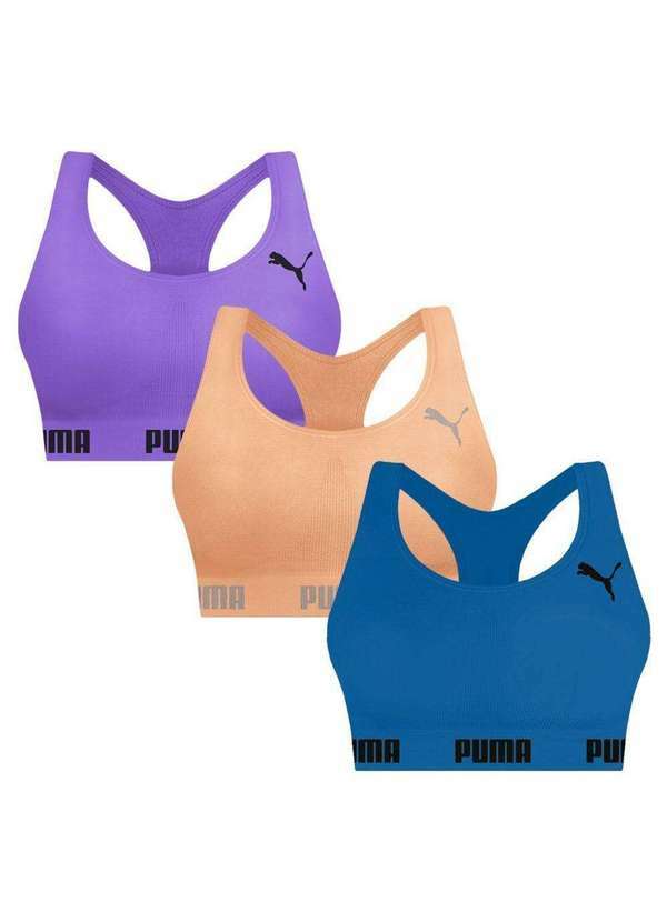 Puma - Kit 3 Tops Puma Nadador sem Costura Feminino Azul