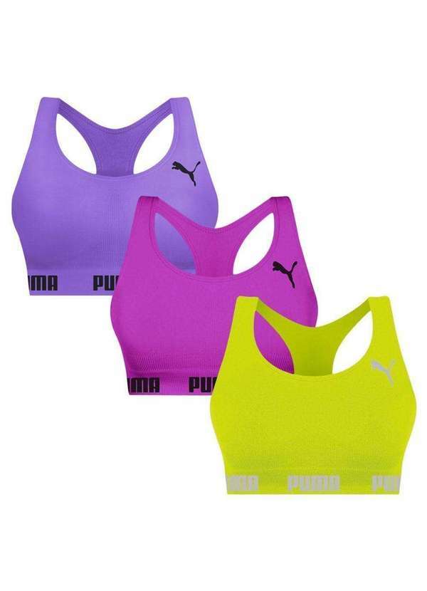Puma - Kit 3 Tops Puma Nadador sem Costura Feminino Cinza