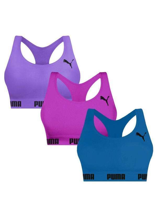 Puma - Kit 3 Tops Puma Nadador sem Costura Feminino Rosa