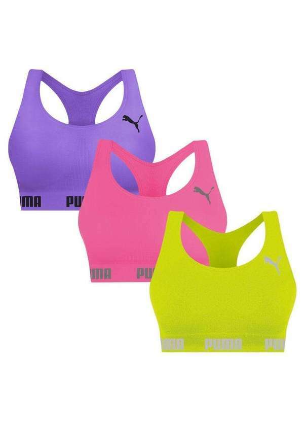 Puma - Kit 3 Tops Puma Nadador sem Costura Feminino Rosa