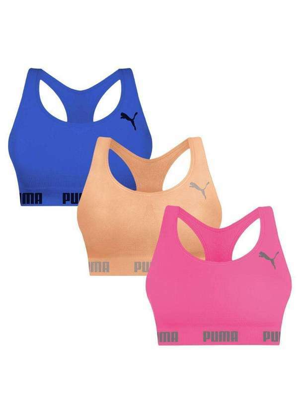 Puma - Kit 3 Tops Puma Nadador sem Costura Feminino Rosa