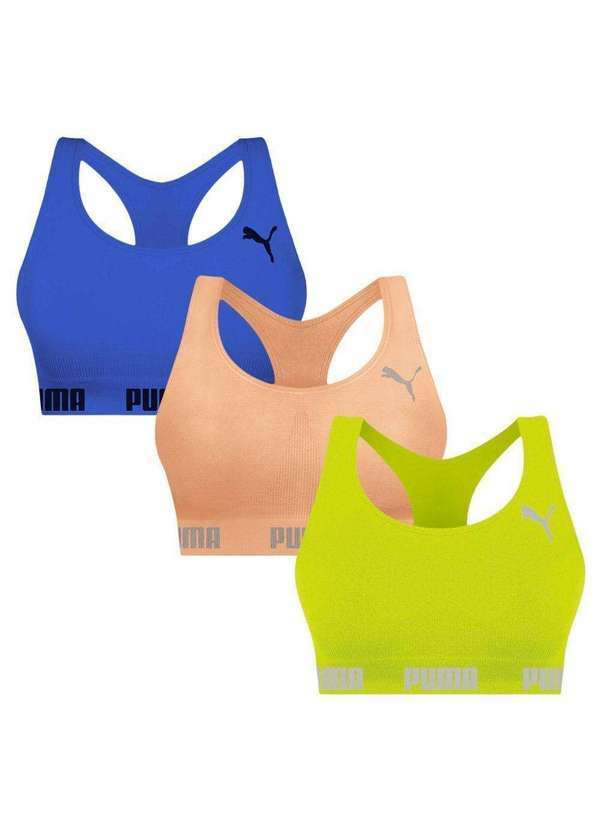 Puma - Kit 3 Tops Puma Nadador sem Costura Feminino Azul