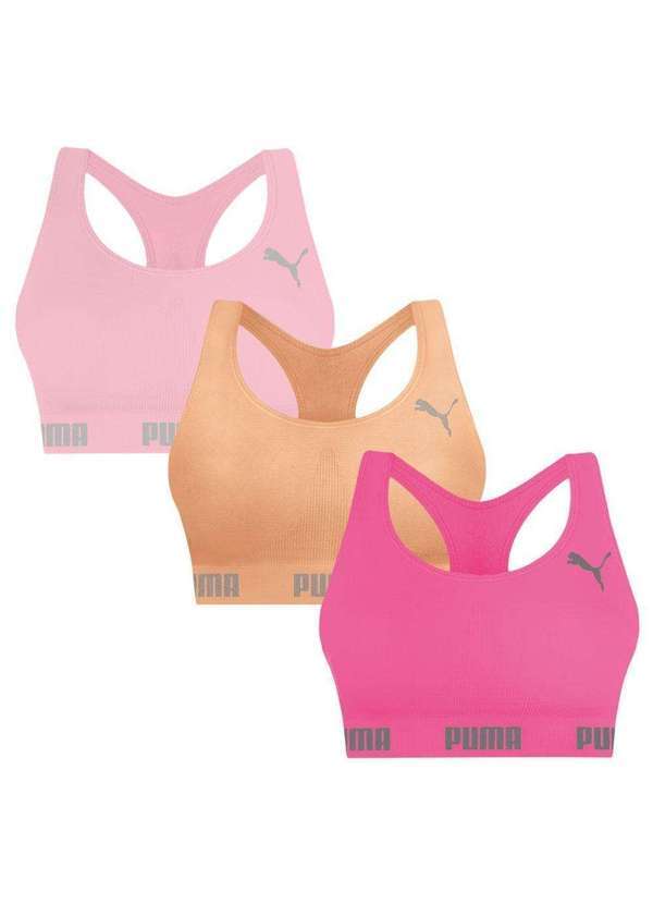 Puma - Kit 3 Tops Puma Nadador sem Costura Feminino Rosa