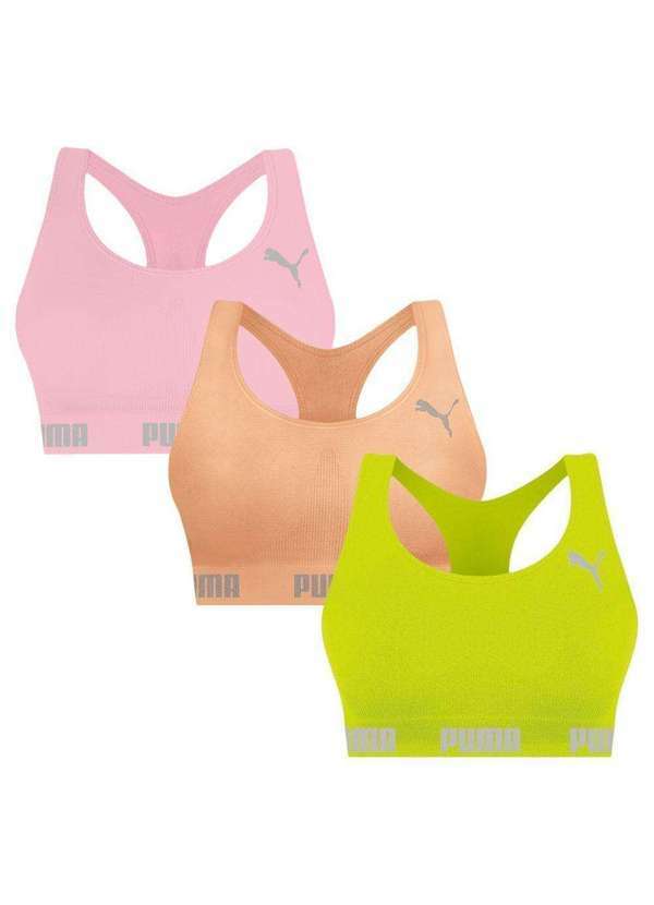 Puma - Kit 3 Tops Puma Nadador sem Costura Feminino Cinza