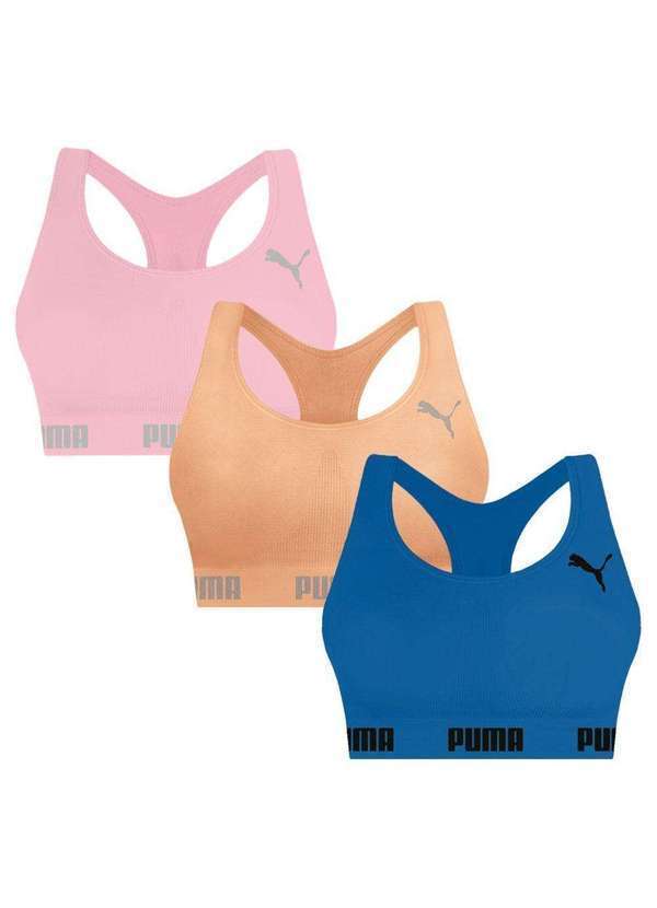 Puma - Kit 3 Tops Puma Nadador sem Costura Feminino Rosa