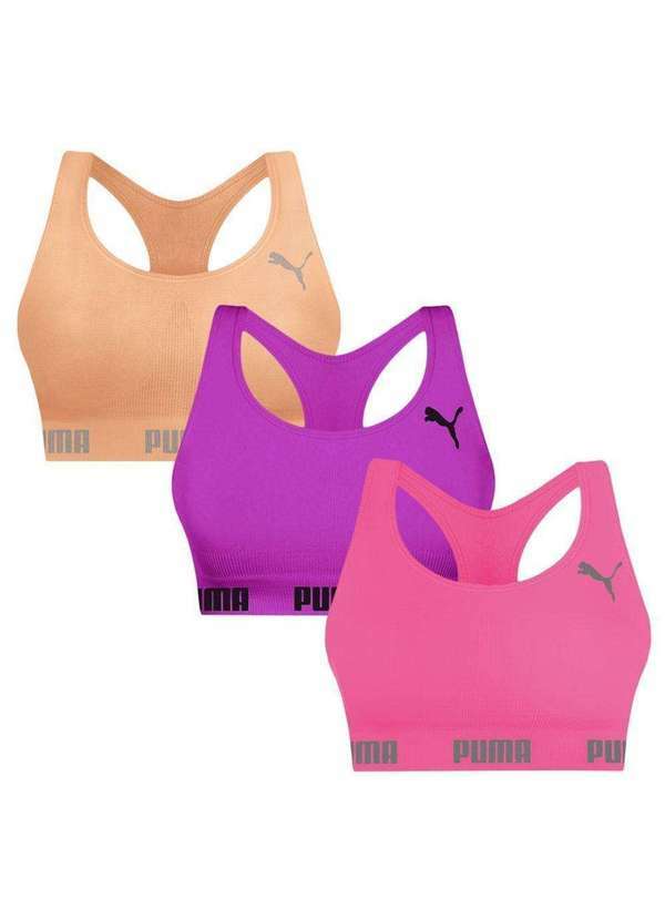 Puma - Kit 3 Tops Puma Nadador sem Costura Feminino Rosa