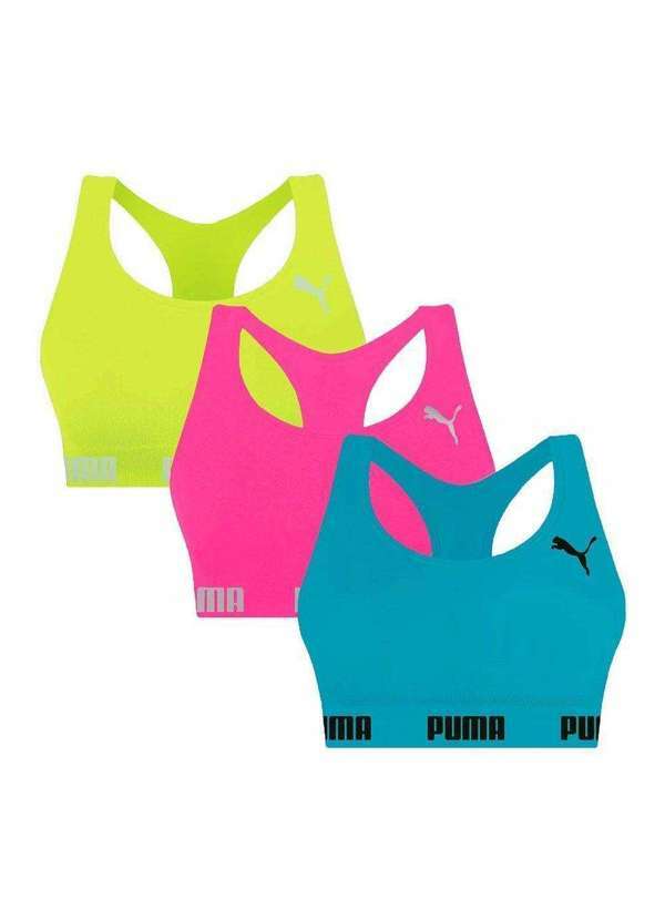 Puma - Kit 3 Tops Puma Nadador sem Costura Feminino Azul