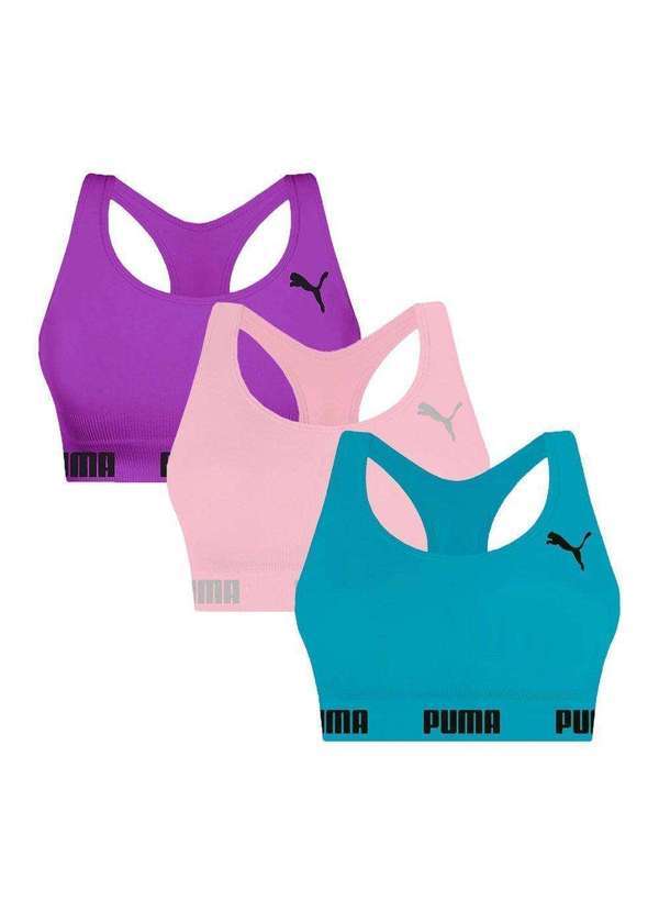 Puma - Kit 3 Tops Puma Nadador sem Costura Feminino Azul