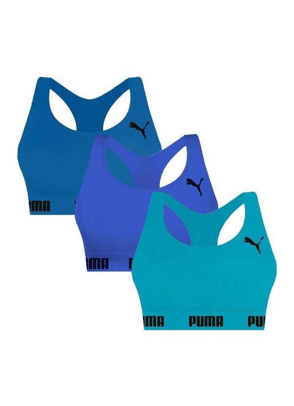 Puma - Kit 3 Tops Puma Nadador sem Costura Feminino Azul