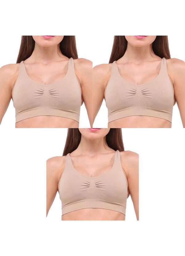 Selene - Kit 3 Tops Selene Nadador sem Costura Feminino - Nude Bege