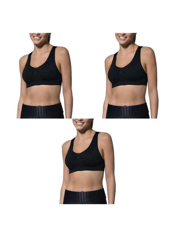 Selene - Kit 3 Tops Selene Nadador sem Costura Feminino - Preto Preto