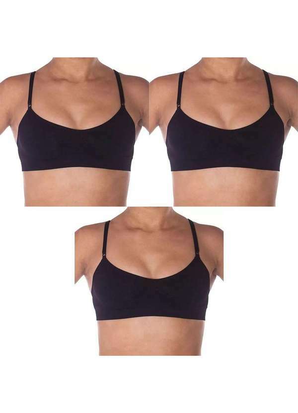 Selene - Kit 3 Tops Selene Regulável sem Costura Feminino - Preto Preto