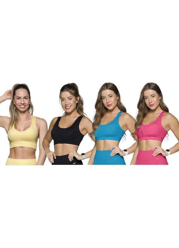 Selene - Kit 4 Tops Canelado Selene sem Costura Feminino Amarelo
