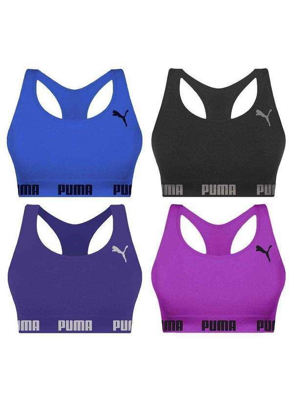 Puma - Kit 4 Tops Puma Nadador sem Costura Feminino Azul