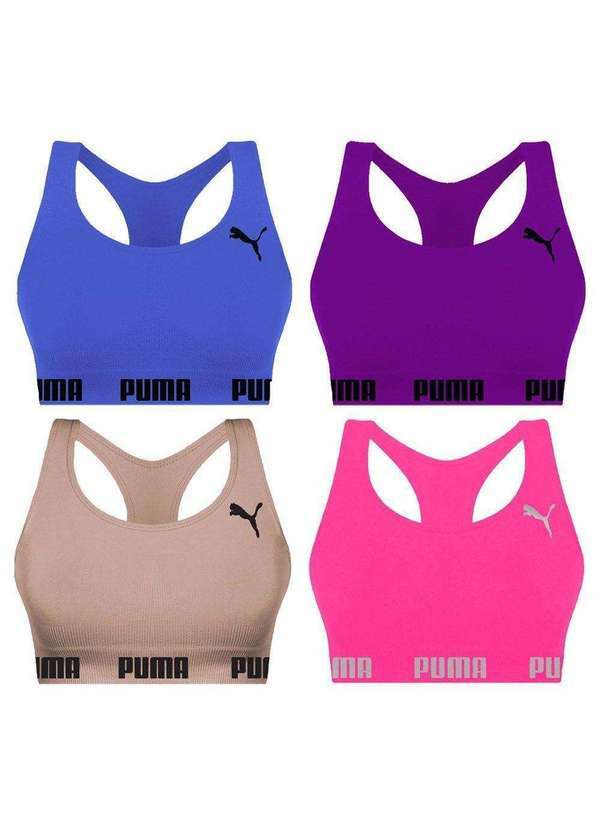 Puma - Kit 4 Tops Puma Nadador sem Costura Feminino Azul