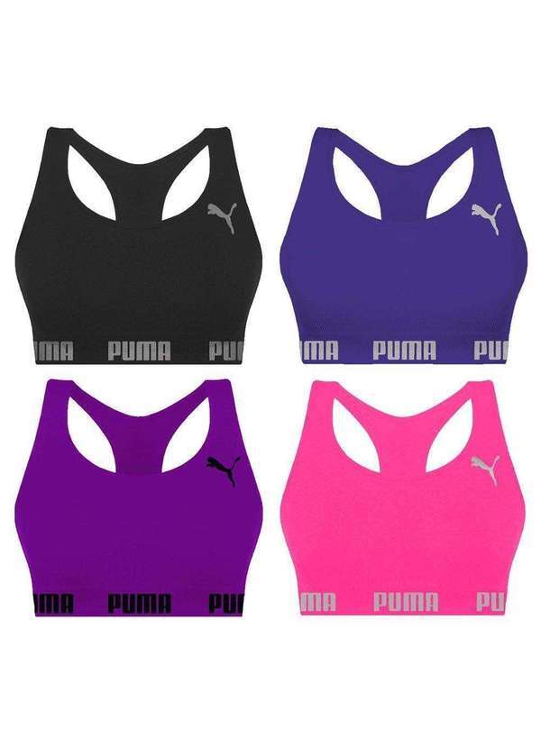 Puma - Kit 4 Tops Puma Nadador sem Costura Feminino Preto