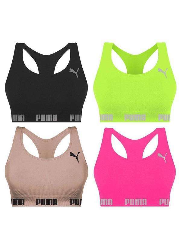Puma - Kit 4 Tops Puma Nadador sem Costura Feminino Preto