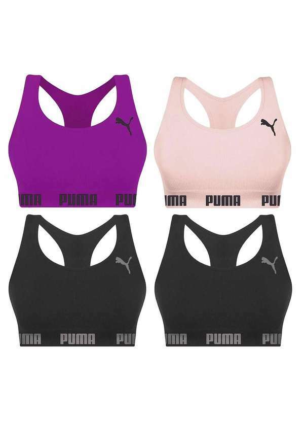 Puma - Kit 4 Tops Puma Nadador sem Costura Feminino Preto