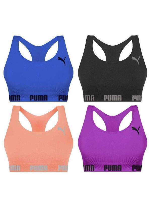 Puma - Kit 4 Tops Puma Nadador sem Costura Feminino Preto