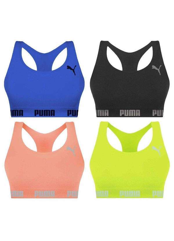 Puma - Kit 4 Tops Puma Nadador sem Costura Feminino Preto