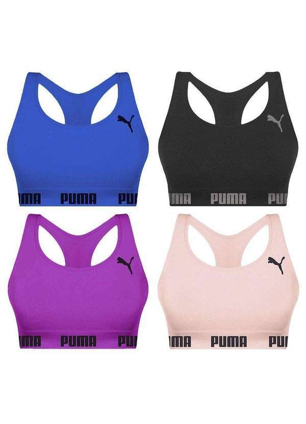 Puma - Kit 4 Tops Puma Nadador sem Costura Feminino Preto