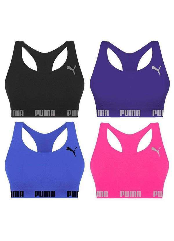 Puma - Kit 4 Tops Puma Nadador sem Costura Feminino Preto