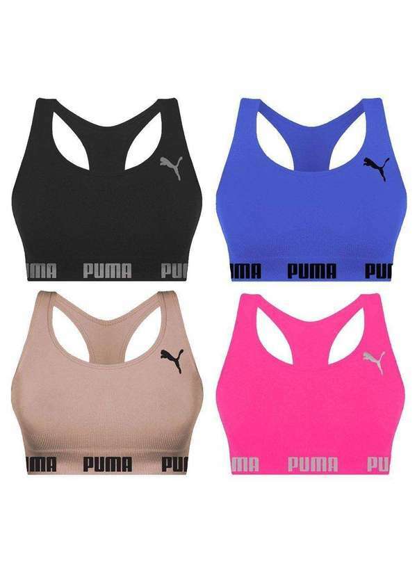 Puma - Kit 4 Tops Puma Nadador sem Costura Feminino Preto