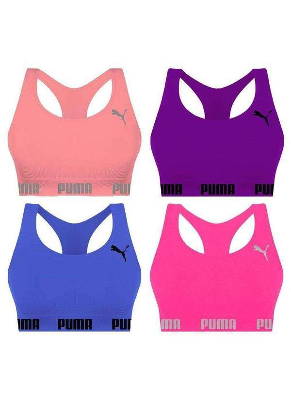 Puma - Kit 4 Tops Puma Nadador sem Costura Feminino Rosa