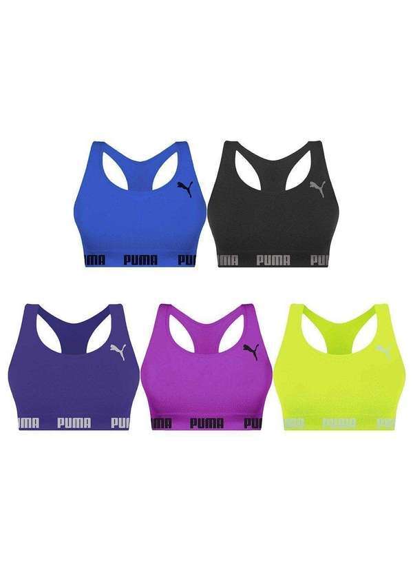 Puma - Kit 5 Tops Puma Nadador sem Costura Feminino Azul