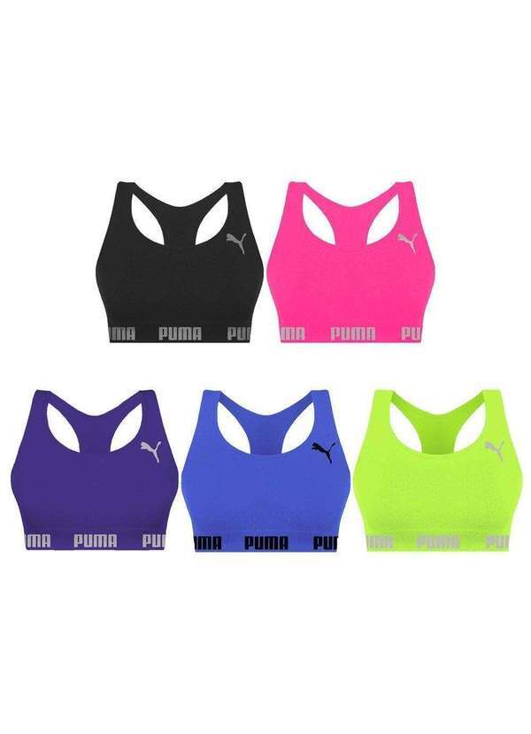 Puma - Kit 5 Tops Puma Nadador sem Costura Feminino Azul
