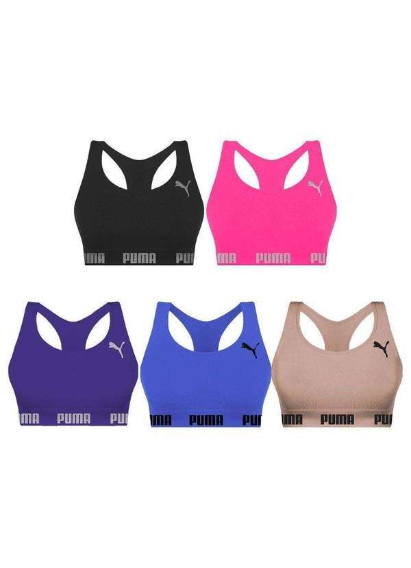 Puma - Kit 5 Tops Puma Nadador sem Costura Feminino Azul