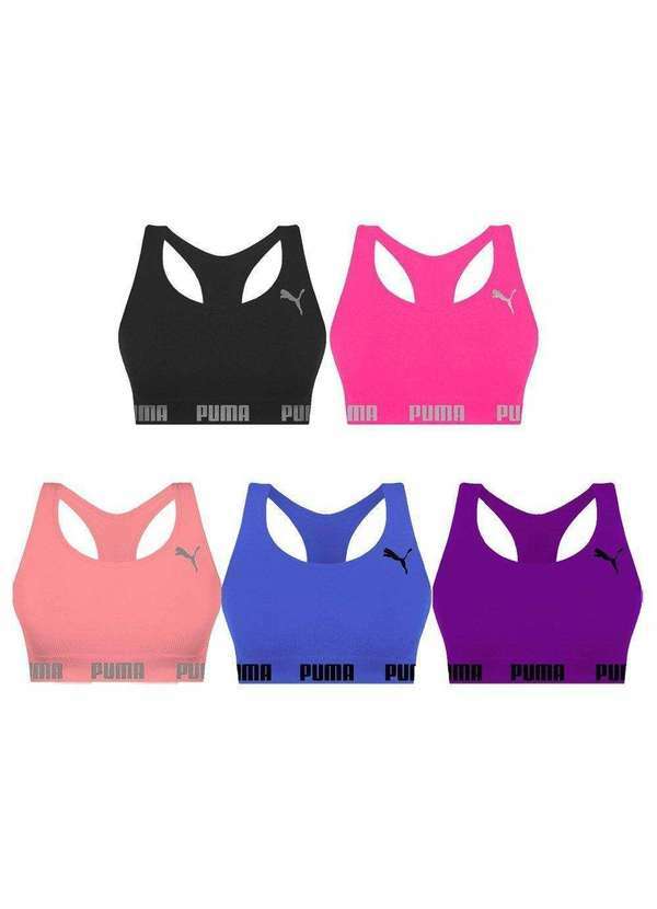 Puma - Kit 5 Tops Puma Nadador sem Costura Feminino Azul