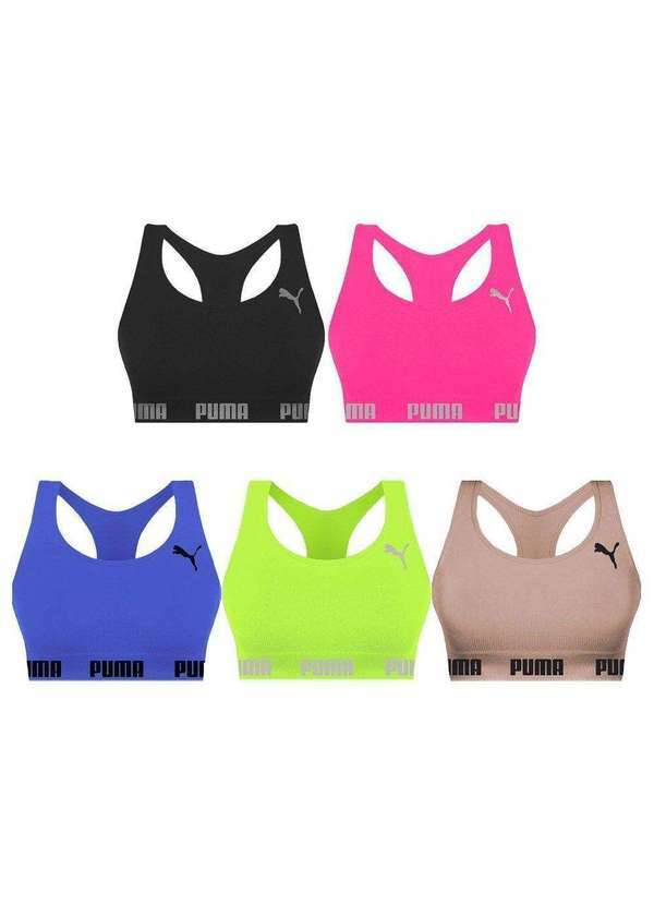 Puma - Kit 5 Tops Puma Nadador sem Costura Feminino Azul